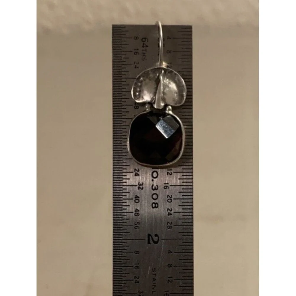 SILPADA Sterling Silver Smoky Quartz Earrings W1272 Faceted Amber Hammered Rare